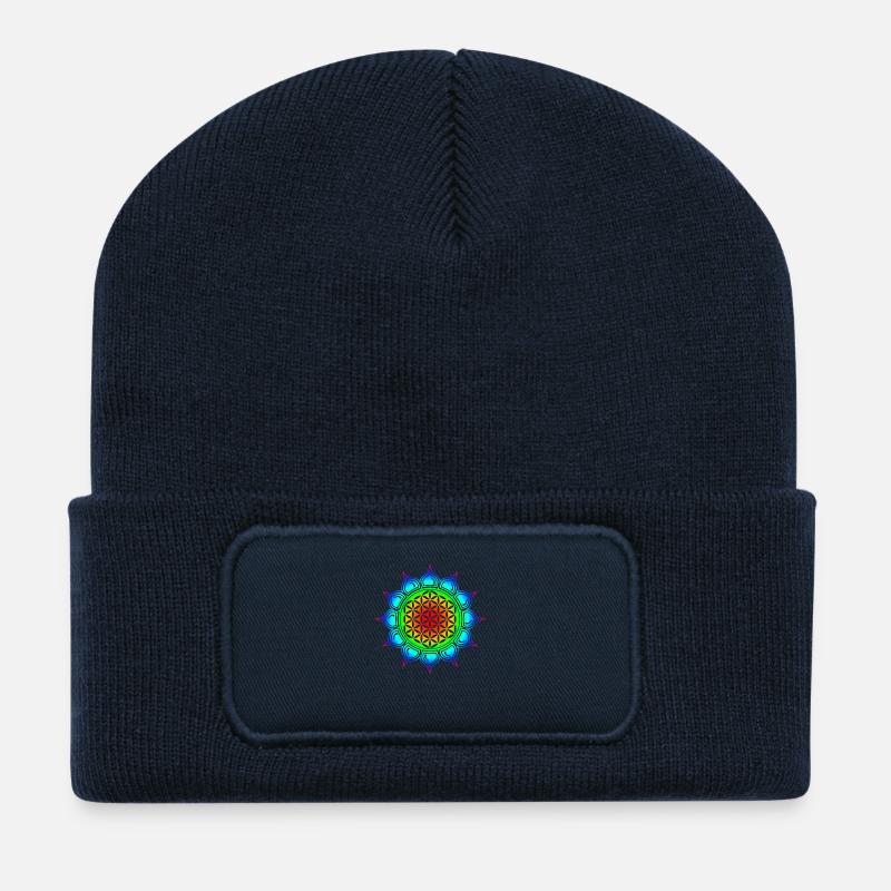 Blume des Lebens, Heilige Geometrie, Lebensblume - Recycelte Patch Beanie - French Navy