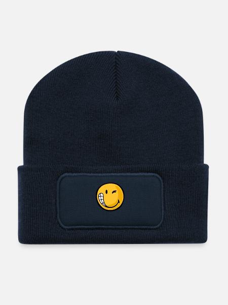 Smiley dude - Beanie recyclé à patch - bleu marine