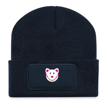 Smiley Cat - Recycelte Patch Beanie - French Navy - Vorne