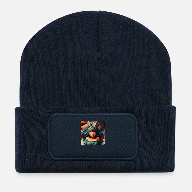 Dame lapin mignonne - Beanie recyclé à patch - bleu marine