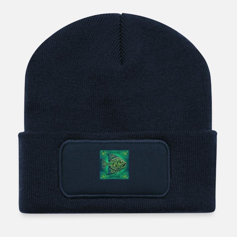 Piranha Fisch Allesfresser - Recycelte Patch Beanie - French Navy