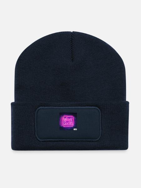 À propos de la vie - Beanie recyclé à patch - bleu marine