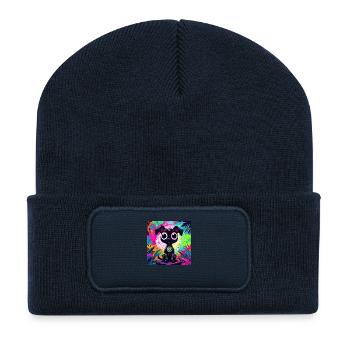 style de dessin animé de couleur néon chat chien art design cool - Beanie recyclé à patch - bleu marine - Devant