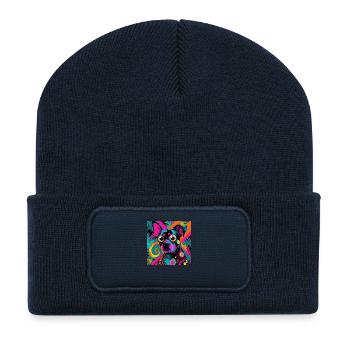 style de dessin animé de couleur néon chat chien art design cool - Beanie recyclé à patch - bleu marine - Devant