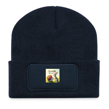 Un lapin et un escargot « tôt et tard » - Beanie recyclé à patch - bleu marine - Devant
