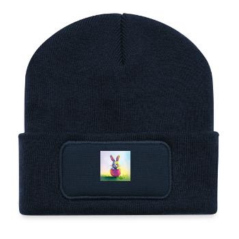 Ostern und süßer Hase - Recycelte Patch Beanie - French Navy - Vorne