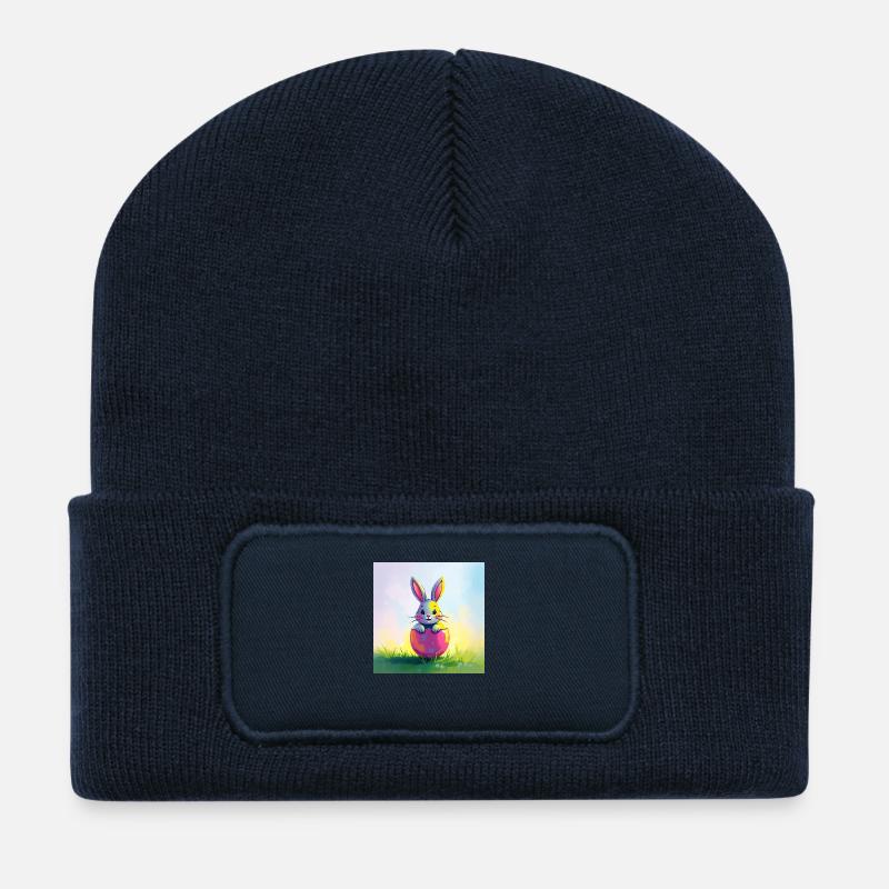 Ostern und süßer Hase - Recycelte Patch Beanie - French Navy