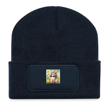 Osterhase hört Musik - Recycelte Patch Beanie - French Navy - Vorne