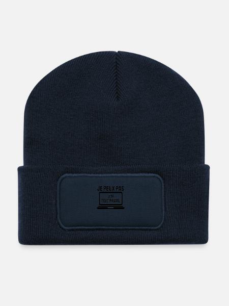 Je peux pas j'ai télétravail! - Beanie recyclé à patch - bleu marine