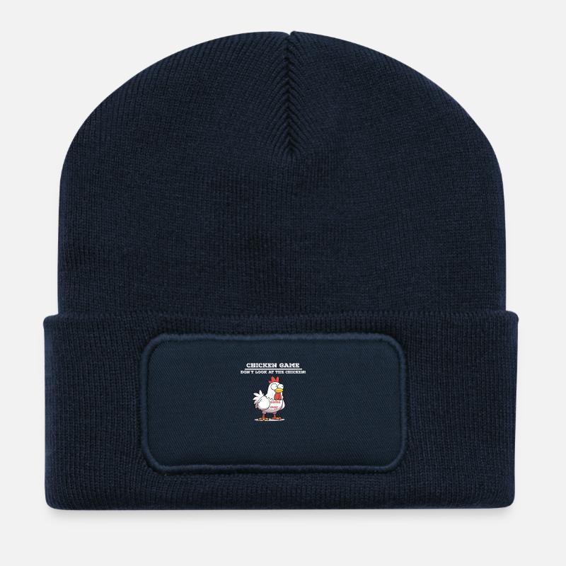 Chicken game white - Recycled Patch Beanie - french navy