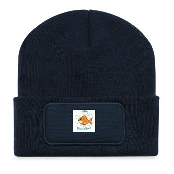 Poisson d'Avril - Orangefarbener Cartoon-Fisch - Recycelte Patch Beanie - French Navy - Vorne