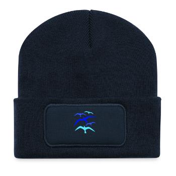 Seagulls flock of birds many birds flying 5 seabirds - Recycled Patch Beanie - french navy - Front