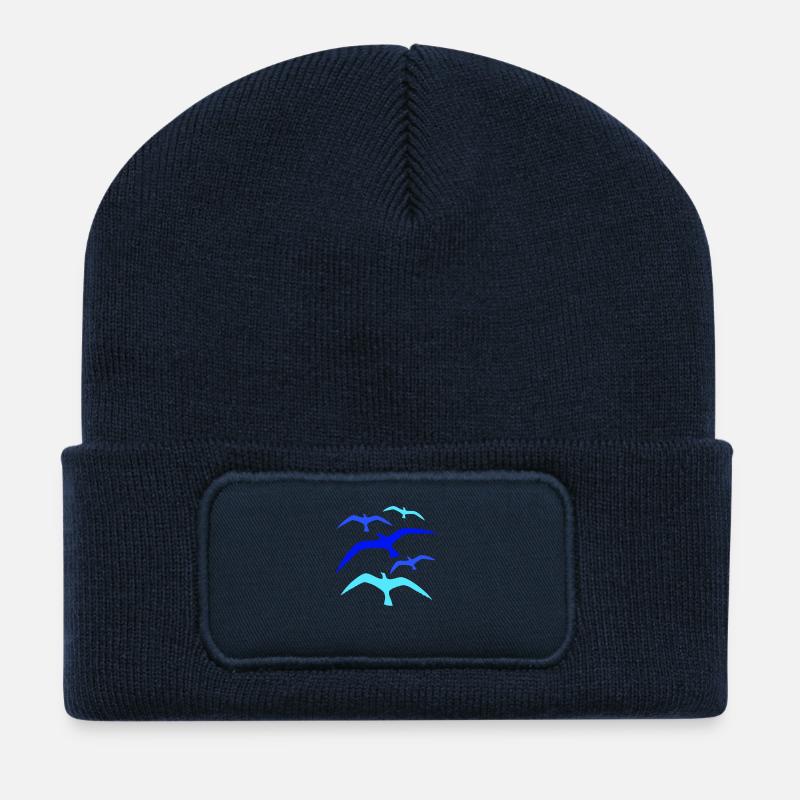 Möwen Vogelschwarm viele Vögel fliegen 5 Seevogel - Recycelte Patch Beanie - French Navy