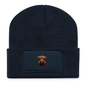 Tête de bovins Highland 5 - Beanie recyclé à patch - bleu marine - Devant