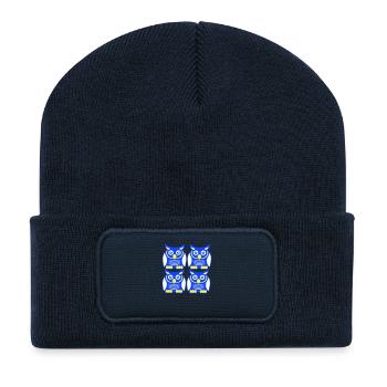 Viele Eulen dekoratives Muster Team Uhu 4 Freunde - Recycelte Patch Beanie - French Navy - Vorne