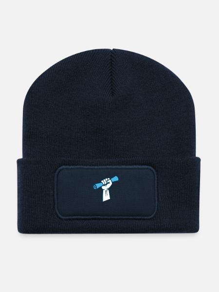 logo blanc2 - Beanie recyclé à patch - bleu marine