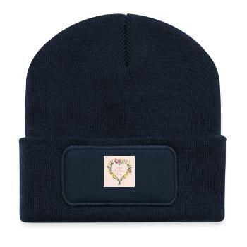 Muttertag Bunter Blumentrauß - Recycelte Patch Beanie - French Navy - Vorne