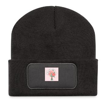 Muttertag Rosa Blumenstrauß - Recycelte Patch Beanie - Dunkelgrau - Vorne