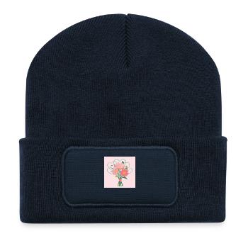 Muttertag Rosa Blumenstrauß - Recycelte Patch Beanie - French Navy - Vorne