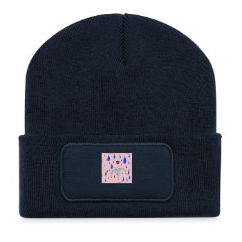 Blume im Regen - Recycelte Patch Beanie - French Navy - Vorne