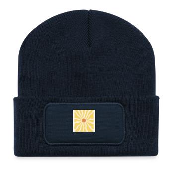 Sonnenstrahlen als Sonnenblume - Recycelte Patch Beanie - French Navy - Vorne