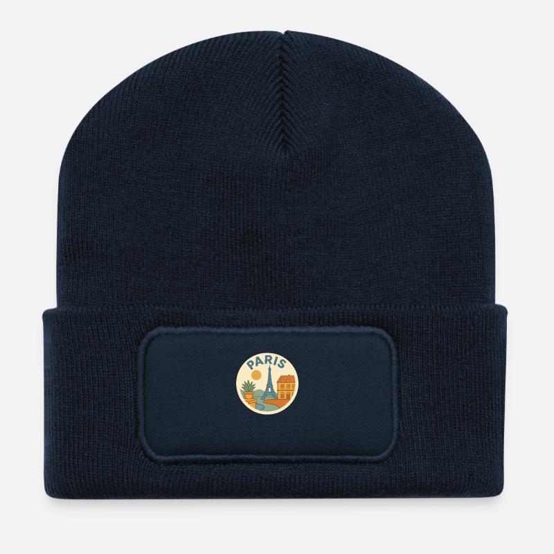 Vintage Paris – Eiffelturm Retro Grafik - Recycelte Patch Beanie - French Navy