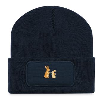 Hase mit Blumen - Recycelte Patch Beanie - French Navy - Vorne
