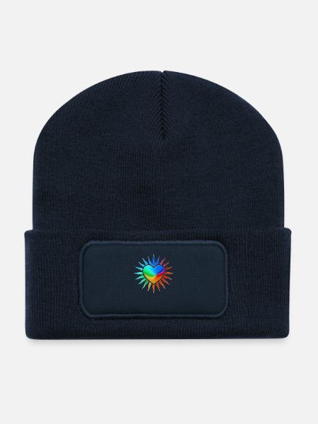 Regenbogenherz mit Sonnenstrahlen - Recycelte Patch Beanie - French Navy