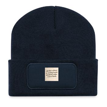 La vie n’est que de livres et de café - Beanie recyclé à patch - bleu marine - Devant