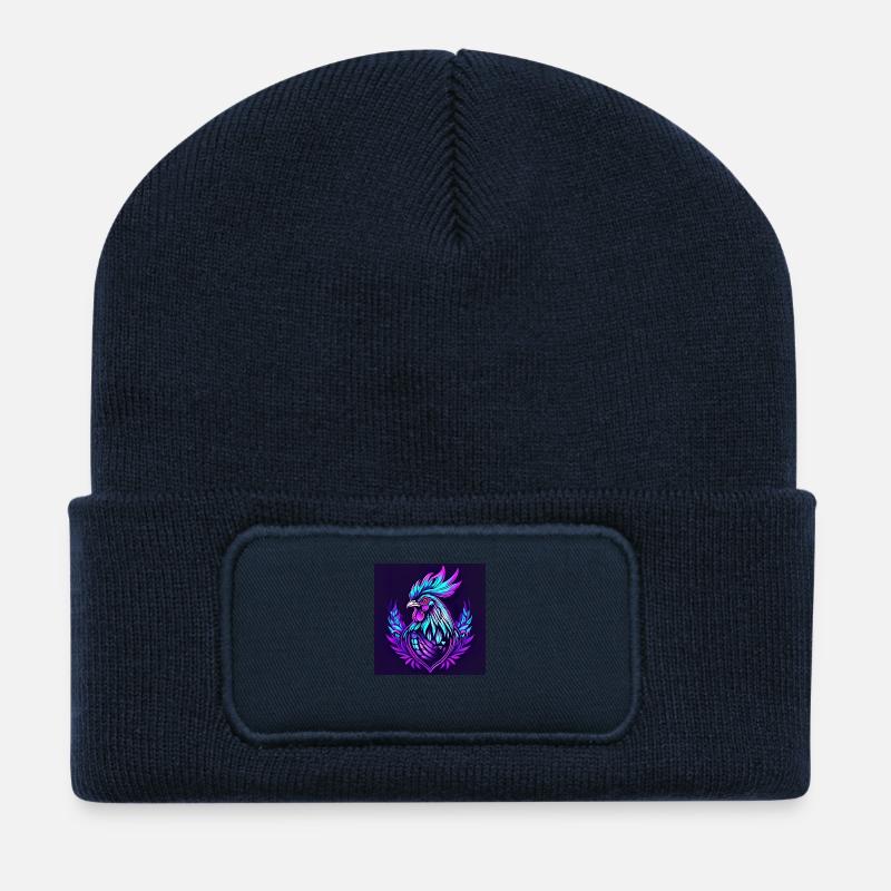Coq néon - Beanie recyclé à patch - bleu marine