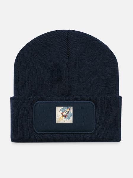 Rakete startet in den blauen Himmel durch Wolken. - Recycelte Patch Beanie - French Navy