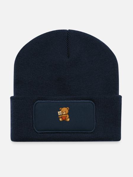 Love and Hate Teddybär Design - Recycelte Patch Beanie - French Navy