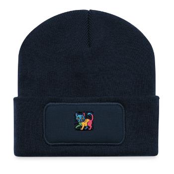 Chat du Street Art - Beanie recyclé à patch - bleu marine - Devant