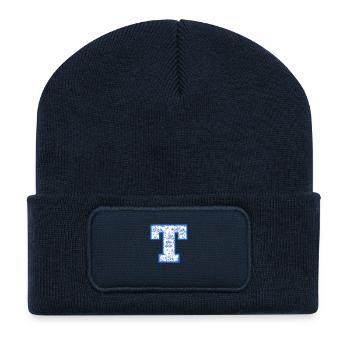 Lettre t chinoiserie bleu - Beanie recyclé à patch - bleu marine - Devant