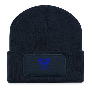 Katze hinter Zaun Hemd Tasche versteckt guckt süß - Recycelte Patch Beanie - French Navy - Vorne