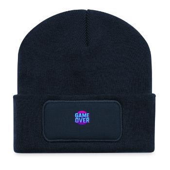 Game Over – Retro Glitch Arcade - Recycelte Patch Beanie - French Navy - Vorne