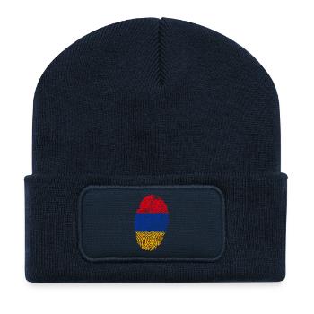 empreintes digitales racines j'aime l'Arménie armenien - Beanie recyclé à patch - bleu marine - Devant