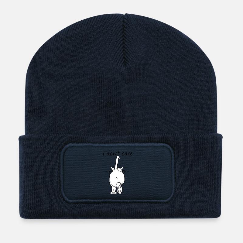 chat qui prend soin - Beanie recyclé à patch - bleu marine