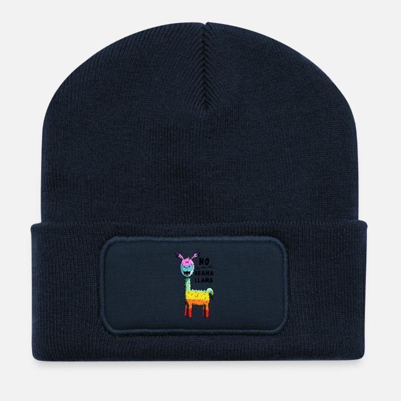 Regenbogen No Drama Llama - Lama - Geschenk - Recycelte Patch Beanie - French Navy
