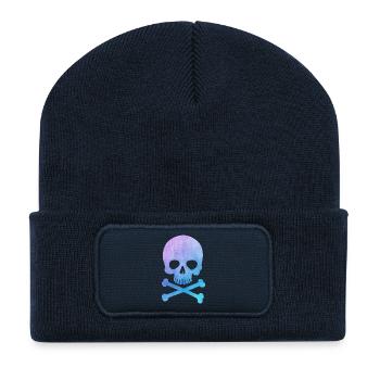Trendy & Cool Water Color Hipster Skull / Art - Recycled Patch Beanie - french navy - Front