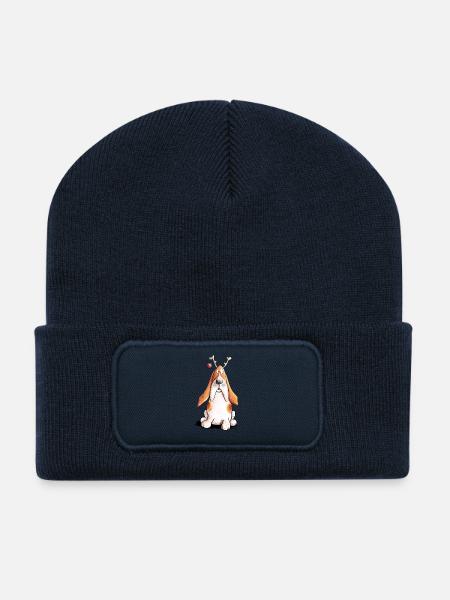 Basset Hound fête Noël I chien cadeau - Beanie recyclé à patch - bleu marine