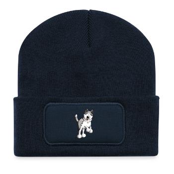 Fröhlicher Husky - Recycelte Patch Beanie - French Navy - Vorne