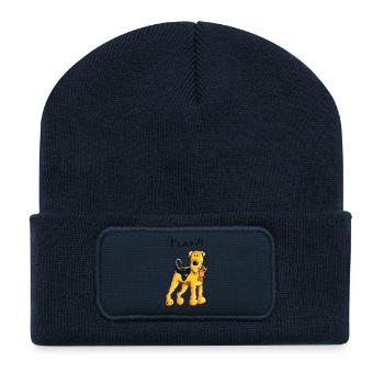 Play Airedale Terrier mit Teddy - Comic - Fun - Recycelte Patch Beanie - French Navy - Vorne