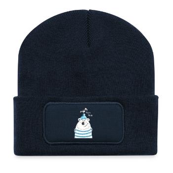 Moin Moin Seebär - Bär - Comic - Nordsee - Recycelte Patch Beanie - French Navy - Vorne