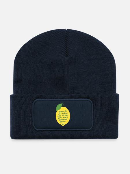 Zitronen Limonade Spruch Zitat Quote - Recycelte Patch Beanie - French Navy