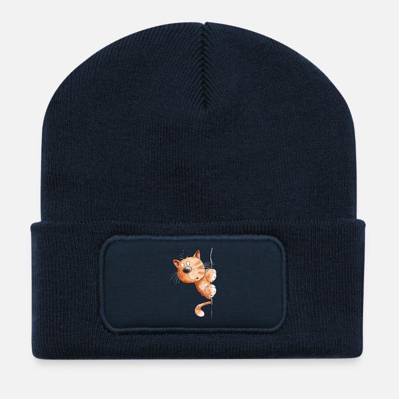 Rote Katze I Katzenfreunde Geschenk - Recycelte Patch Beanie - French Navy