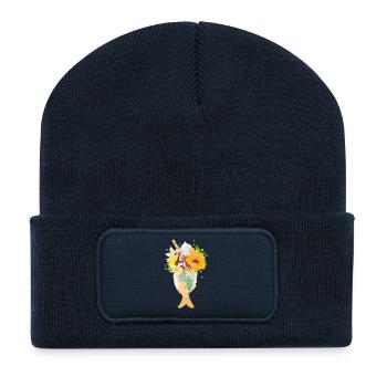 tropical cocktail served in a fish fin - Recycled Patch Beanie - french navy - Front