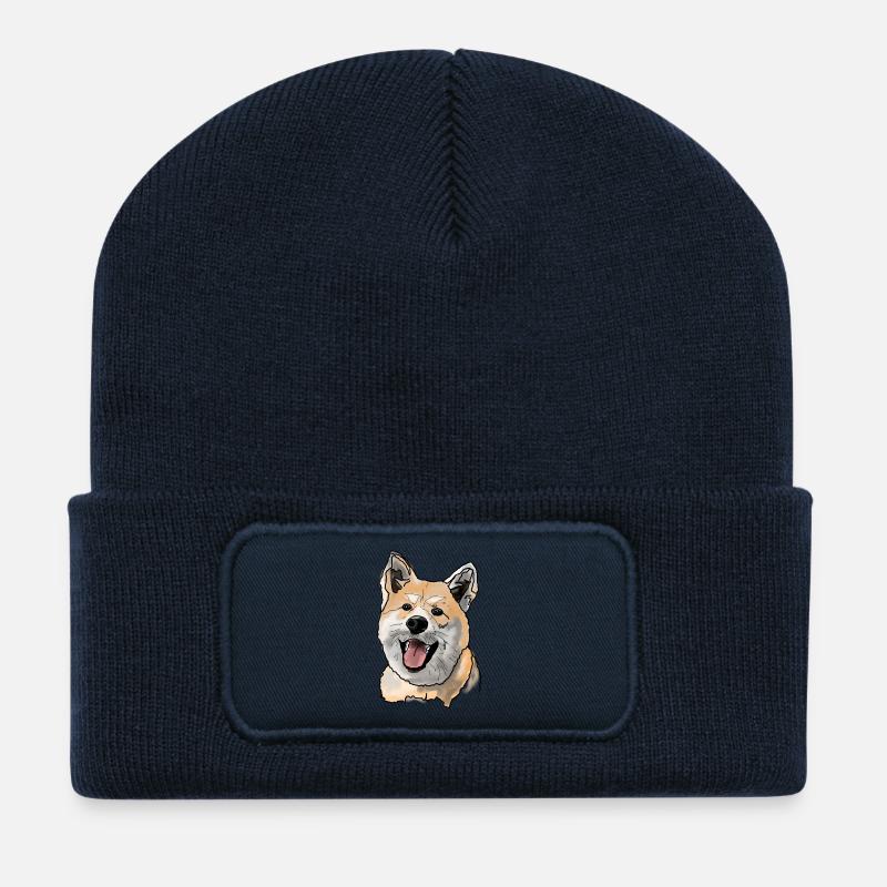 Akita Inu - Beanie recyclé à patch - bleu marine