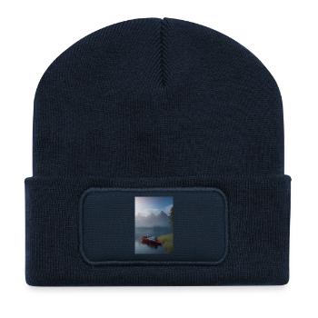 Landscape with lake, boat and mountains - Recycled Patch Beanie - french navy - Front