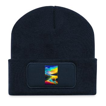 Landscape with lake, boat and mountains - Recycled Patch Beanie - french navy - Front